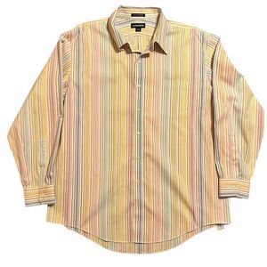 LANDS' END Classic Striped Pinpoint Oxford Shirt Mens Size 17 1/2-35 Rainbow XXL